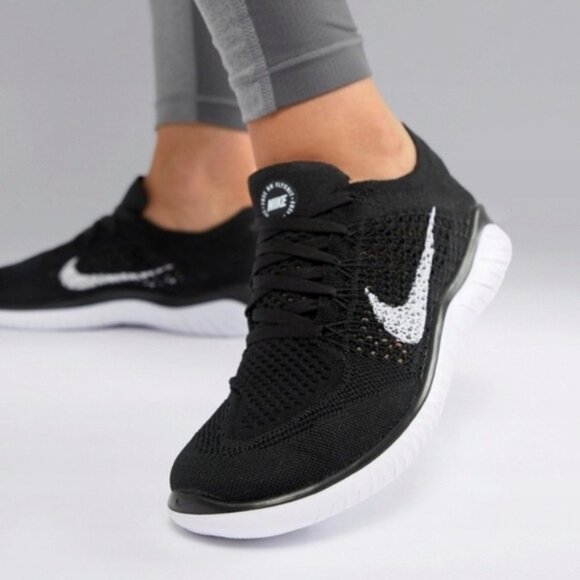 Nike Free RN Flyknit Women's Running Shoes Black and White Size